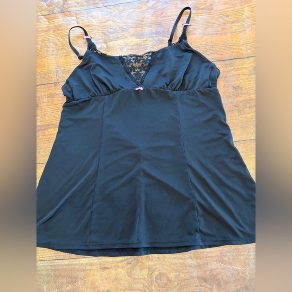 Betsey Johnson Y2K Black Lace Babydoll Camisole Top Large Grunge Whimsigoth